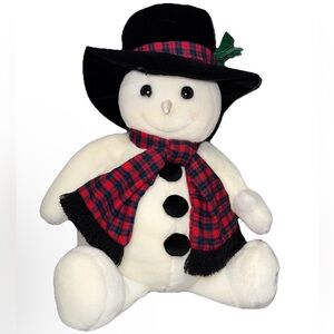 1998 “Snowden” Snowman Plush – Red Plaid Scarf, Black Top Hat, With Tag